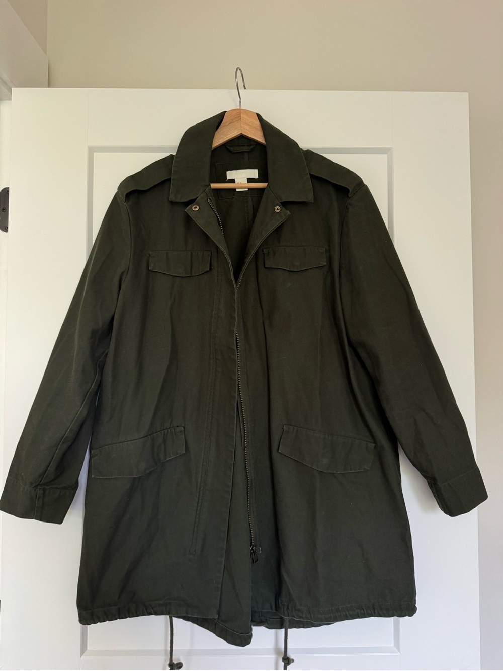 H&M Olive Green Utility Anorak Jacket Size 6 Military Safari Coat